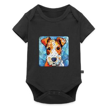 Draht Foxterrier Hunderasse Aquarell Illustration - Baby Premium Kurzarmbody - Schwarz - Vorne