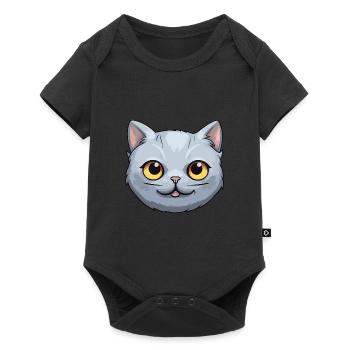 Illustration à l’aquarelle de bande dessinée de chat argenté britannique - Body à manches courtes Premium Bébé - noir - Devant