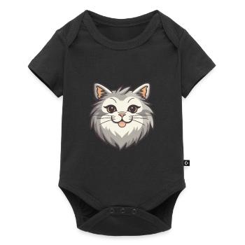 Illustration à l’aquarelle de bande dessinée de chat sibérien - Body à manches courtes Premium Bébé - noir - Devant