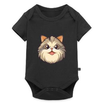 Illustration à l’aquarelle de bande dessinée de chat sibérien - Body à manches courtes Premium Bébé - noir - Devant