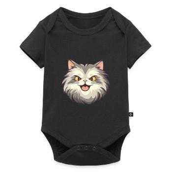 Illustration à l’aquarelle de bande dessinée de chat sibérien - Body à manches courtes Premium Bébé - noir - Devant