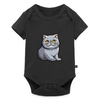 Britische Falte Kurzhaar Katze Karikatur Aquarell Kunst - Baby Premium Kurzarmbody - Schwarz - Vorne