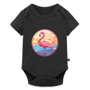 Flamingo Colorful Watercolor Animal Illustration - Baby Premium short-sleeve bodysuit - black - Front