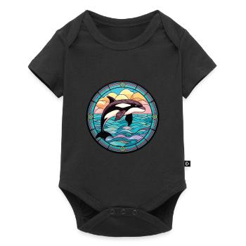 Orca Colorful Watercolor Animal Pet Illustration - Baby Premium short-sleeve bodysuit - black - Front