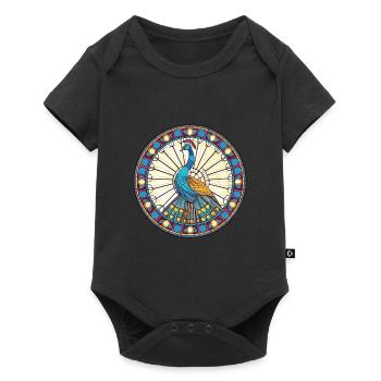 Peacock Colorful Watercolor Animal Illustration - Baby Premium short-sleeve bodysuit - black - Front