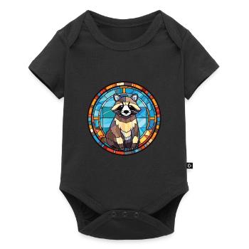 Raccoon Colorful Watercolor Animal Illustration - Baby Premium short-sleeve bodysuit - black - Front