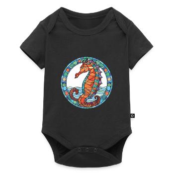 Sea Horse Colorful Watercolor Animal Illustration - Baby Premium short-sleeve bodysuit - black - Front