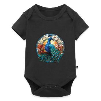 Peacock Colorful Watercolor Animal Illustration - Baby Premium short-sleeve bodysuit - black - Front
