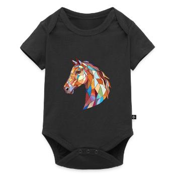 Pferd buntes Aquarell Tier Haustier Illustration - Baby Premium Kurzarmbody - Schwarz - Vorne