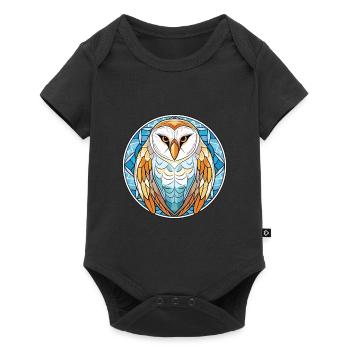 Barn Owl Colorful Watercolor Animal Illustration - Baby Premium short-sleeve bodysuit - black - Front