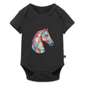 Pferd buntes Aquarell Tier Haustier Illustration - Baby Premium Kurzarmbody - Schwarz - Vorne