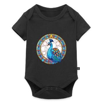 Peacock Colorful Watercolor Animal Illustration - Baby Premium short-sleeve bodysuit - black - Front