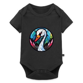 Schwarzer Schwan Buntes Aquarell Tier Illustration - Baby Premium Kurzarmbody - Schwarz - Vorne