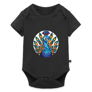 Peacock Colorful Watercolor Animal Illustration - Baby Premium short-sleeve bodysuit - black - Front