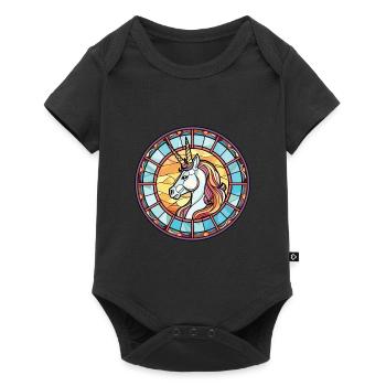 Einhorn bunte Aquarell Tier Illustration - Baby Premium Kurzarmbody - Schwarz - Vorne