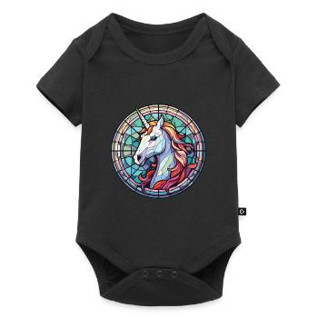 Einhorn bunte Aquarell Tier Illustration - Baby Premium Kurzarmbody - Schwarz - Vorne