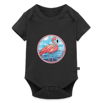 Flamingo Colorful Watercolor Animal Illustration - Baby Premium short-sleeve bodysuit - black - Front