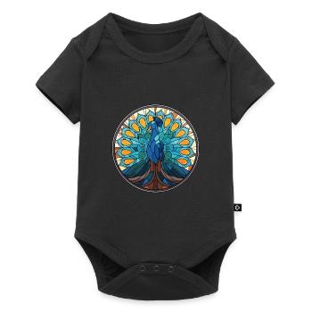 Peacock Colorful Watercolor Animal Illustration - Baby Premium short-sleeve bodysuit - black - Front