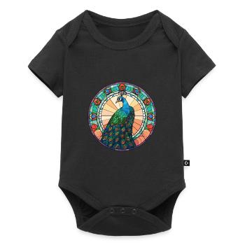 Peacock Colorful Watercolor Animal Illustration - Baby Premium short-sleeve bodysuit - black - Front