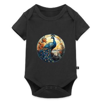 Peacock Colorful Watercolor Animal Illustration - Baby Premium short-sleeve bodysuit - black - Front