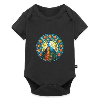 Peacock Colorful Watercolor Animal Illustration - Baby Premium short-sleeve bodysuit - black - Front