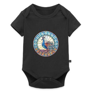 Peacock Colorful Watercolor Animal Illustration - Baby Premium short-sleeve bodysuit - black - Front