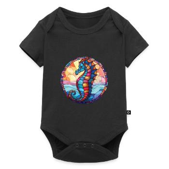 Sea Horse Colorful Watercolor Animal Illustration - Baby Premium short-sleeve bodysuit - black - Front
