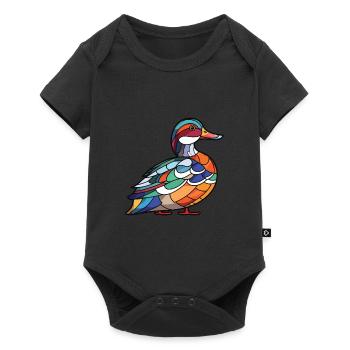 Mandarin Duck Colorful Watercolor Animal Cartoon - Baby Premium short-sleeve bodysuit - black - Front