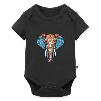 Elefant buntes Aquarell Tier Illustration - Baby Premium Kurzarmbody - Schwarz - Vorne