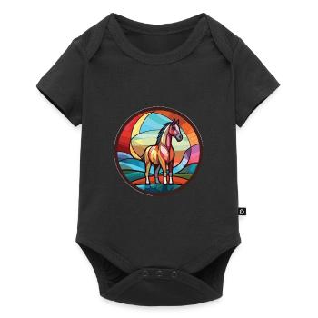 Pony Colorful Watercolor Animal Pet Illustration - Baby Premium short-sleeve bodysuit - black - Front