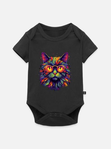 Bunte Katze mit Brille - Baby Premium Kurzarmbody - Schwarz