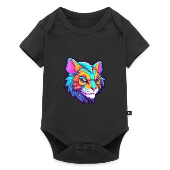 Liger Hybrid Lion Tiger Cat Colorful Cartoon Kawai - Baby Premium short-sleeve bodysuit - black - Front
