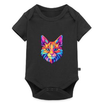 Race de chat somalien aquarelle dessin animé Kawaii animal de compagnie - Body à manches courtes Premium Bébé - noir - Devant