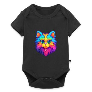 German Longhair Cat Watercolor Cartoon Kawaii - Baby Premium short-sleeve bodysuit - black - Front