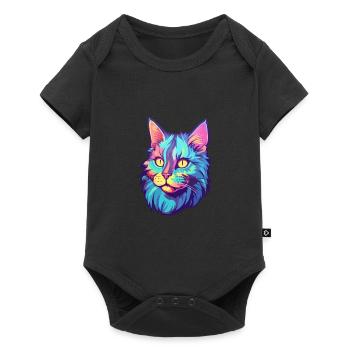 Américain Bobtail chat aquarelle dessin animé Kawaii - Body à manches courtes Premium Bébé - noir - Devant