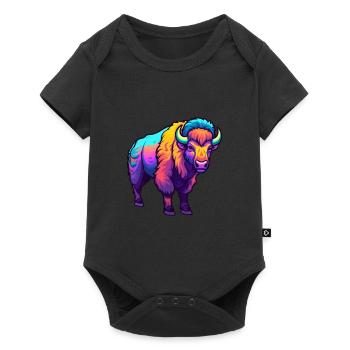 Bison Colorful Watercolor Cartoon Kawaii Animal - Baby Premium short-sleeve bodysuit - black - Front