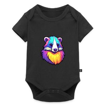 Blaireau Aquarelle Colorée Dessin Animé Kawaii Animal - Body à manches courtes Premium Bébé - noir - Devant