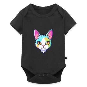 Japonais Bobtail chat aquarelle dessin animé Kawaii - Body à manches courtes Premium Bébé - noir - Devant