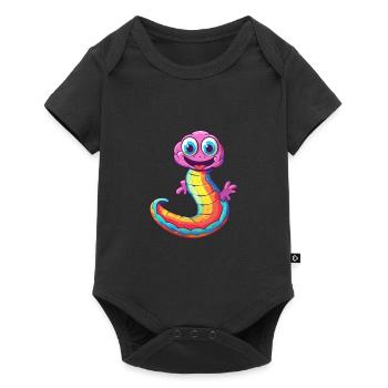 Regenwurm Bunte Aquarell-Karikatur Kawaii Anima - Baby Premium Kurzarmbody - Schwarz - Vorne