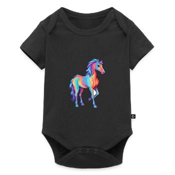 Pferd buntes Aquarell Karikatur Kawaii Tier - Baby Premium Kurzarmbody - Schwarz - Vorne