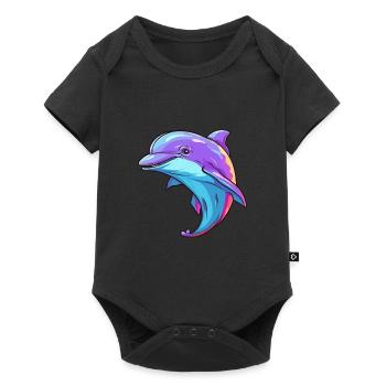 Dolphin Colorful Watercolor Cartoon Kawaii Animal - Baby Premium short-sleeve bodysuit - black - Front