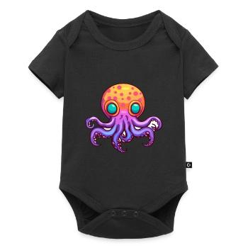 pieuvre coloré aquarelle dessin animé animal kawaii - Body à manches courtes Premium Bébé - noir - Devant