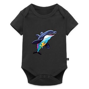 Orca Colorful Watercolor Cartoon Kawaii Animal - Baby Premium short-sleeve bodysuit - black - Front