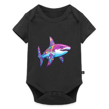 Requin Aquarelle Colorée Dessin Animé Kawaii Animal - Body à manches courtes Premium Bébé - noir - Devant