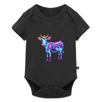 Vache Aquarelle Colorée Dessin Animé Kawaii Animal - Body à manches courtes Premium Bébé - noir - Devant