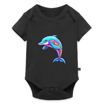 Dolphin Colorful Watercolor Cartoon Kawaii Animal - Baby Premium short-sleeve bodysuit - black - Front