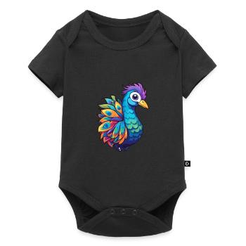 Pfau buntes Aquarell Cartoon Kawaii Tier - Baby Premium Kurzarmbody - Schwarz - Vorne