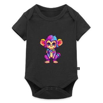Monkey Colorful Watercolor Cartoon Kawaii Animal - Baby Premium short-sleeve bodysuit - black - Front