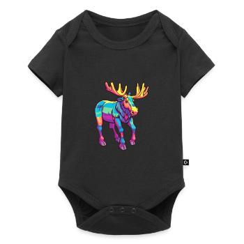 Moose Colorful Watercolor Cartoon Kawaii Animal - Baby Premium short-sleeve bodysuit - black - Front