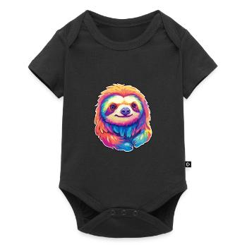 Faultier buntes Aquarell Cartoon Kawaii Tier - Baby Premium Kurzarmbody - Schwarz - Vorne